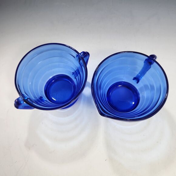 VTG Moderntone Creamer & Open Sugar Set 2 pc Cobalt Blue Hazel Atlas Glass 1930s - Picture 6 of 6